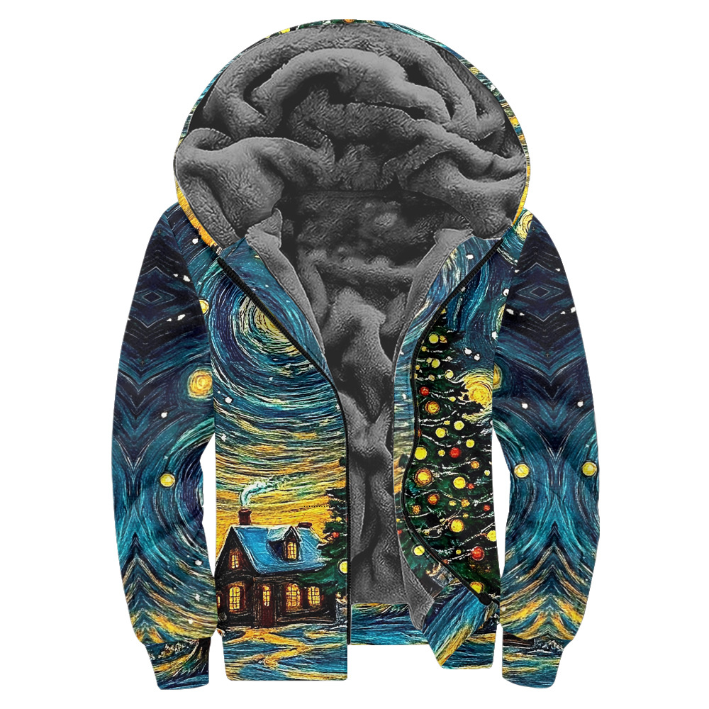 Giacca in pile con cappuccio natalizia da uomo - calda e comoda_voghion.com