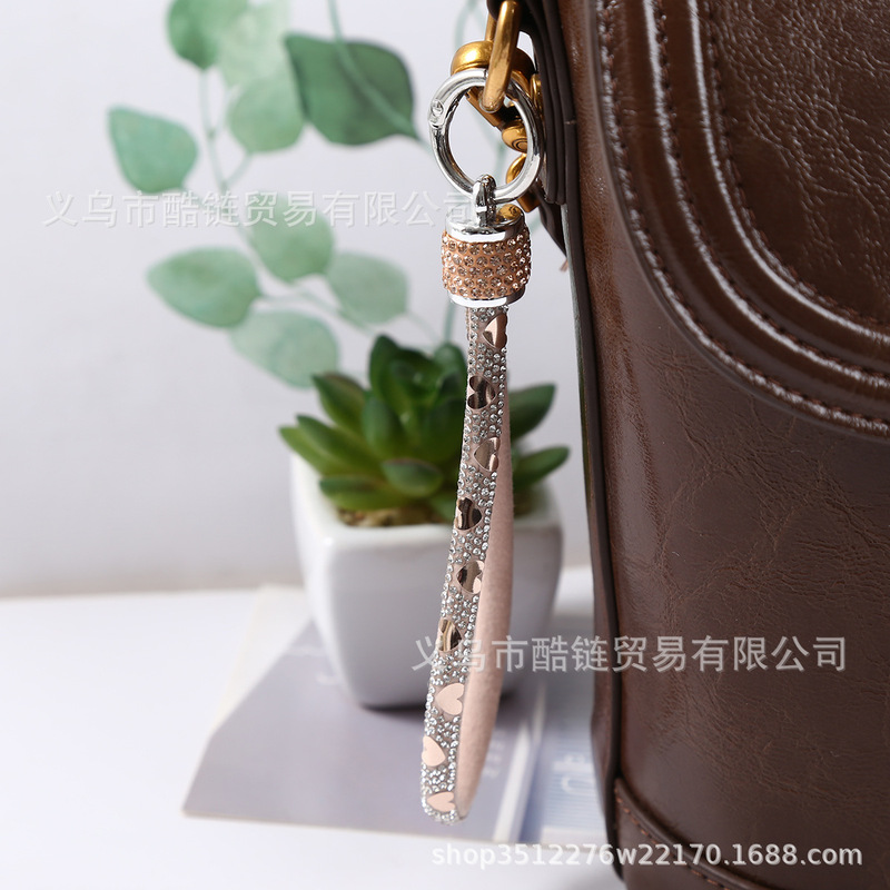 New Trendy Light Luxury Full Diamond Leather Wristband Cute Bag Pendant Couple Keychain Key Chain Ornament