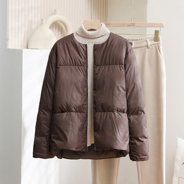 Winter solid color thin short down jacket for leisure