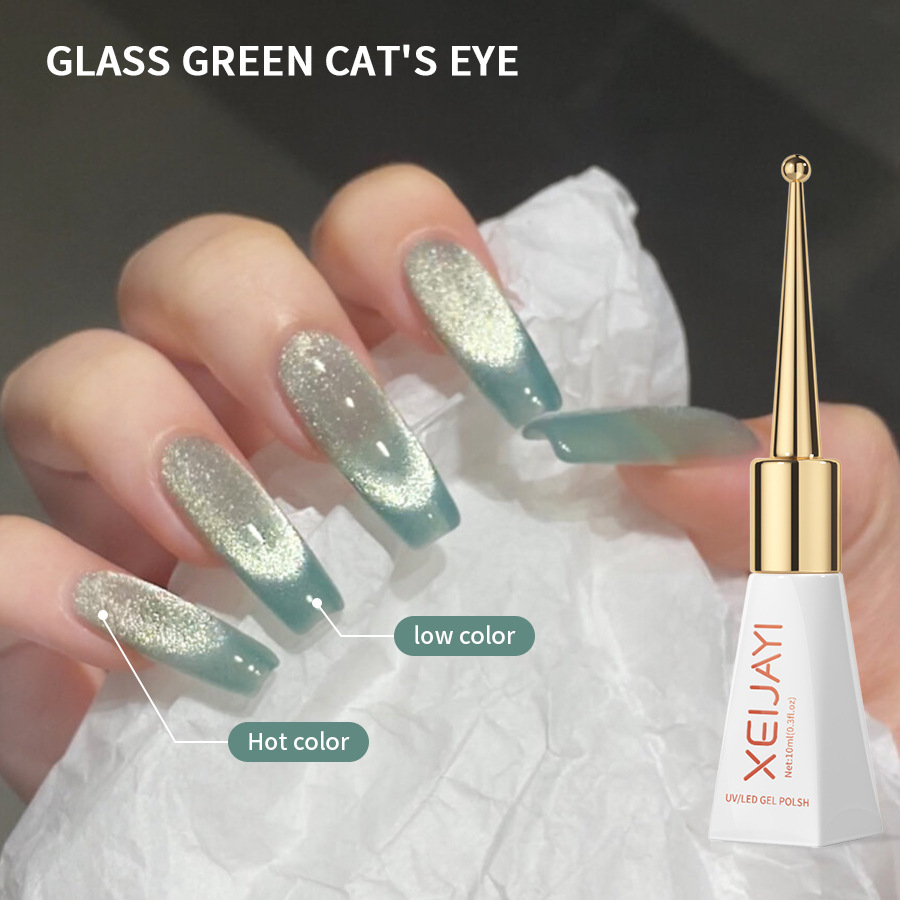 Internet celebrity glaze green warm cat eye Nail Polish glue new autumn and winter popular color cat eye phototherapy glue for nail salon