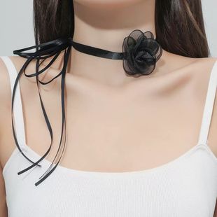 Necklace and Bracelet Dual-Purpose! Retro Black Flower Choker French Elegant Lady Ins Niche Sweet Choker
