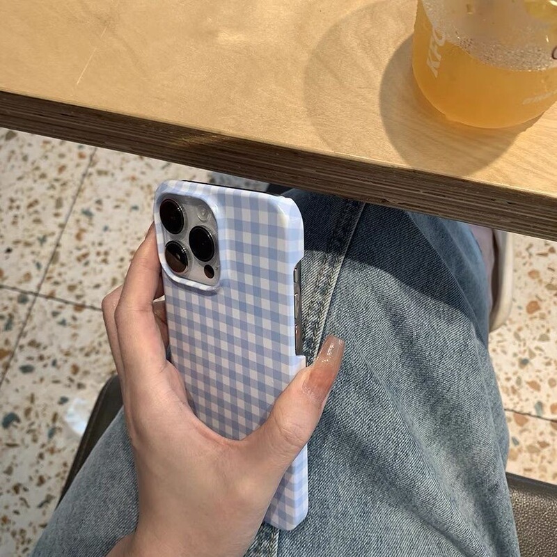 Casual Plaid Blue Iphone17Pro Film Case 13Mi All-Inclusive Apple 16E Protective Case 8P Hard Case XS Female 7P