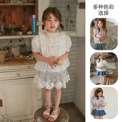 女童襯衫2024款草莓珊韓國兒童女孩洋氣收腰復古泡泡袖T恤