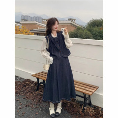 韩系牛仔套装裙女春季2025新款小个子学院风马甲