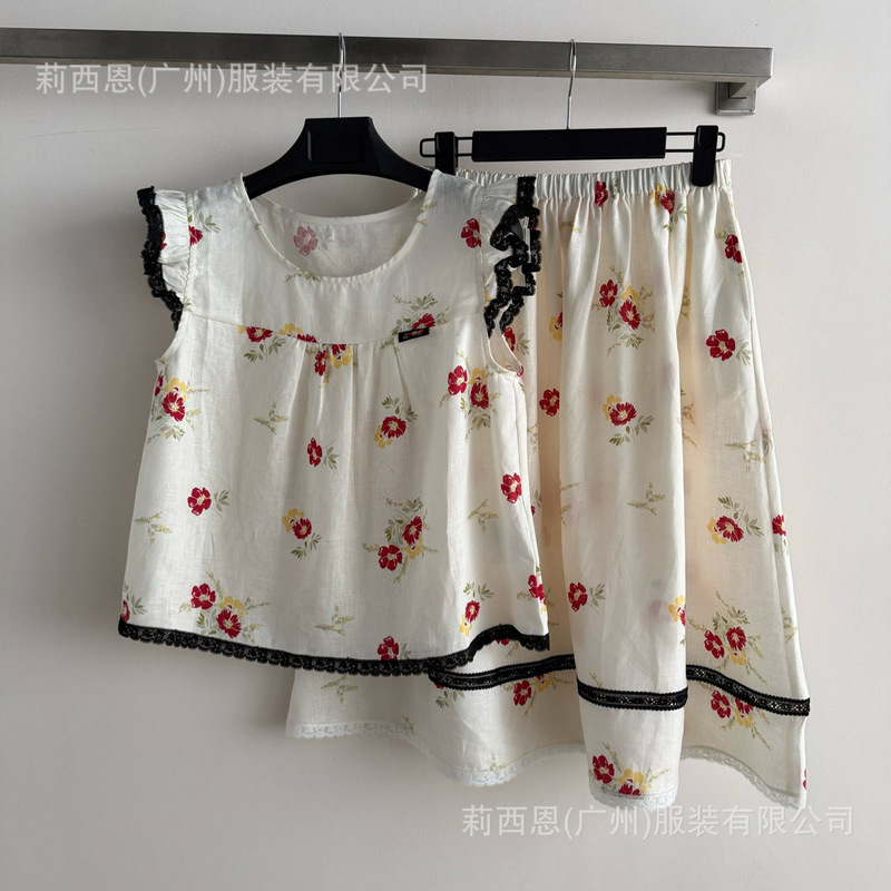 In-Stock Pd "Shenzhen Nanyou" Floral Lace Patchwork Cotton-Linen Set, Age-Reducing and Versatile, 26 Spring-Summer Versatile Cross-Border