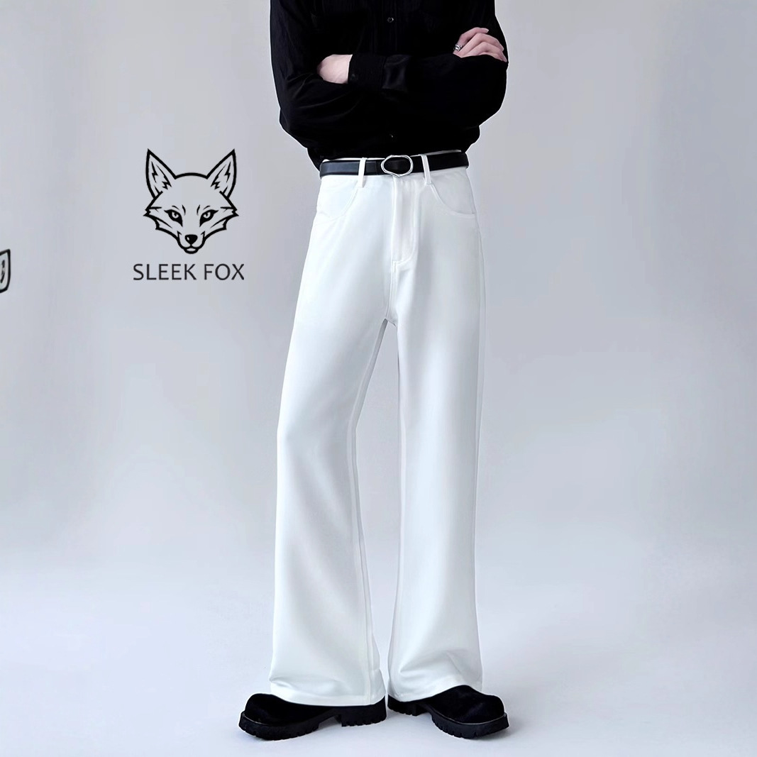 Summer high-end men's dress pants, slightly flared, loose, draped, casual, plus-size, solid color, versatile, floor-length wide-leg pants