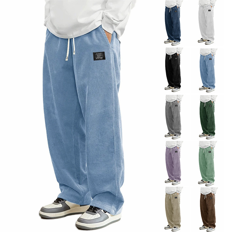 2026 Cross-Border Amazon European Size Autumn New Men's Loose Comfortable Long Pants Logo Corduroy Casual Pants 2026 Cross-Border Amazon European Size Autumn New Men's Loose Comfortable Long Pants Logo Corduroy Casual Pants