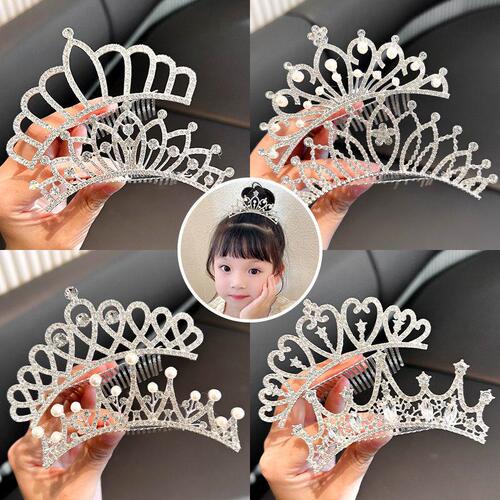 Children's crown comb princess pearl crystal little girl hair comb Korean style girl's headdress rhinestone hair accessories wholesale