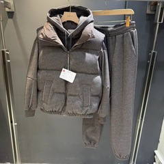 潮牌25ss秋冬新款三件套棉服马甲+卫衣加绒加厚马甲AB面可穿