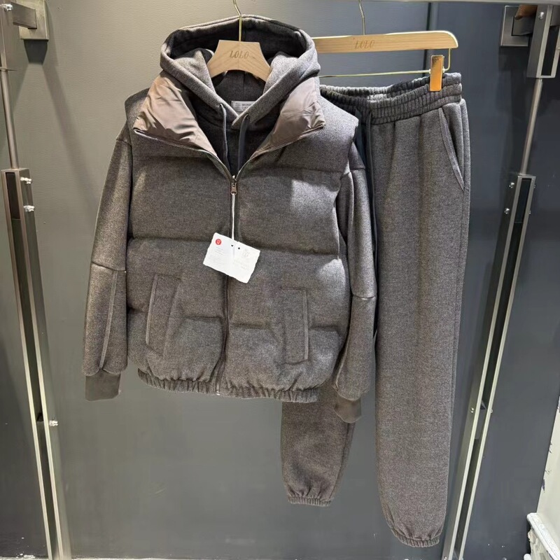 潮牌25ss秋冬新款三件套棉服马甲+卫衣加绒加厚马甲AB面可穿|undefined
