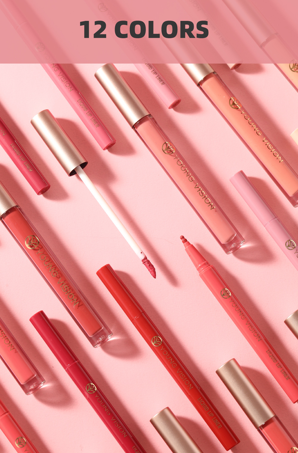 YOUNG VISION Lip Gloss + Lip Liner 2-piece Set. The gourd-tipped liquid lip liner is not easy to stick to the cup lip gloss Item Picture