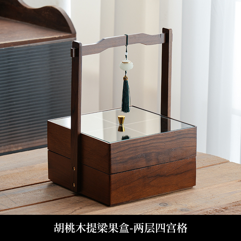 Nuevo estilo chino de nueces de madera seca bandeja de frutas casera sala de estar mesa de té semillas de melón dulces caja de nueces caja de almacenamiento de madera sólida