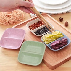 双格調味皿日本式小麦わら仕切り皿創意みそ酢調味料漬け物スナック小皿工場卸売り