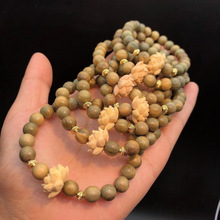 8MM绿檀木手串搭配黄杨木莲花配件国风感手链复古佛珠男女款手串