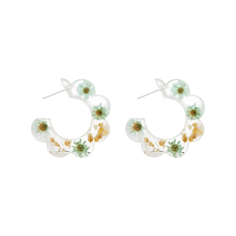 Nihaojewelry Wholesale Jewelry Retro C-shaped Transparent Flower Acrylic Earrings display picture 10