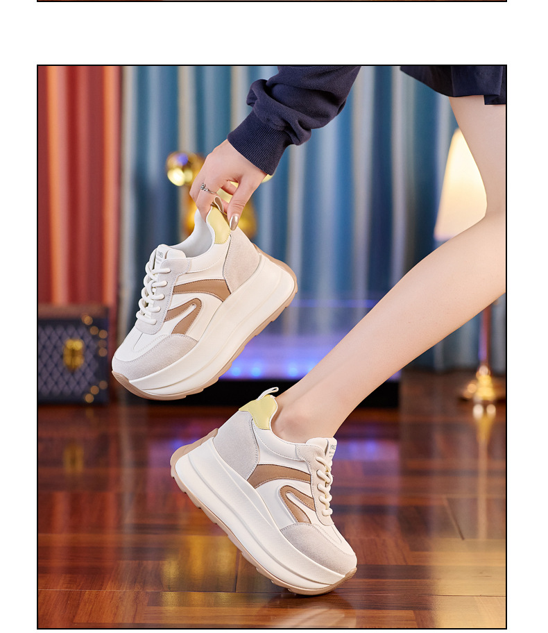 Giày sneaker nữ đế dày tăng chiều cao dáng nhỏ khoe chân — Màu be chi tiết 13