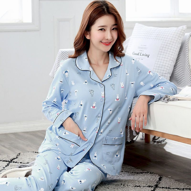 Pijamas de primavera y otoño para mujer 100% algodón de manga larga cardigan delgado para mujer talla grande ropa de confinamiento para mujer ropa para el hogar traje de invierno