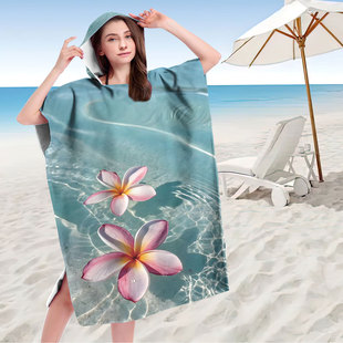 Hooded Wearable Bath Towel Beach Towel Cape Seaside Changing Towel Printed Hooded Bath Towel Microfiber Marine Series
