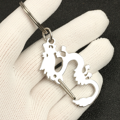 Gift wholesale zodiac dragon shaped men's keychain high-end car pendant stainless steel zodiac dragon keychain