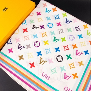 Correct Version 2025 New Shawl White Three-Color Double-Sided Printed Silk Scarf Silk High-End Large Square Scarf Scarf Wrap