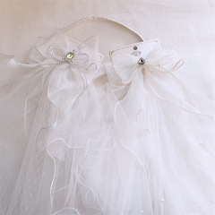 新款兒童網紗珍珠蝴蝶結髮夾公主飄帶披肩發卡小女孩頭紗頂夾頭飾