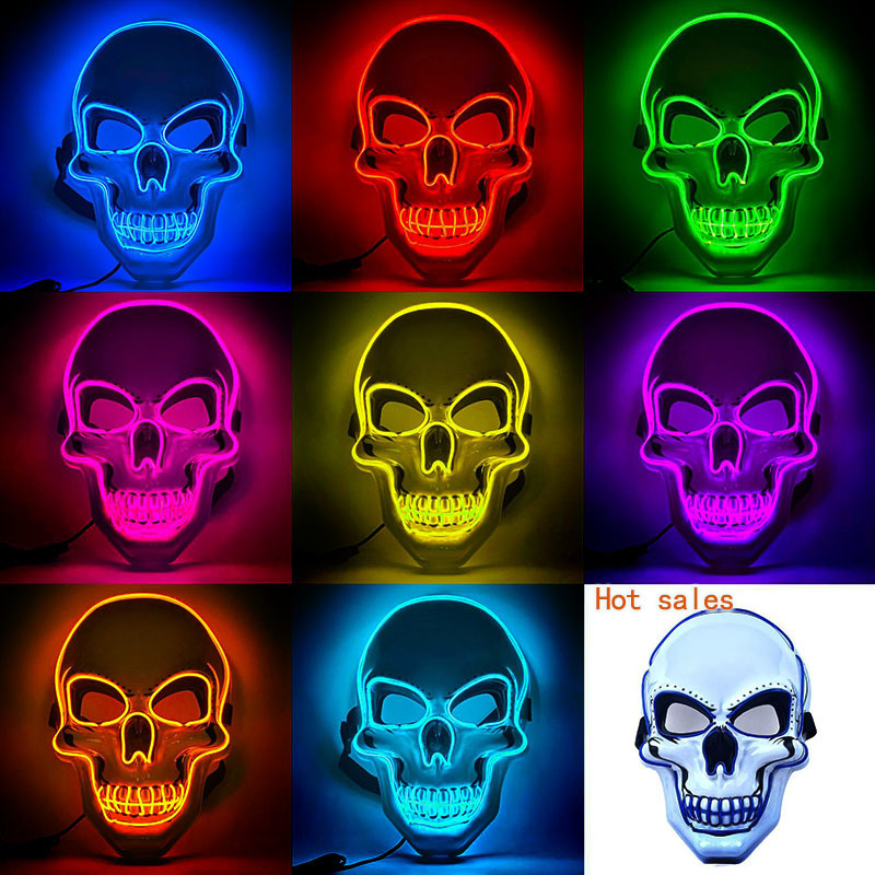 PVC blanco máscara de cráneo máscara led máscara luminosa de halloween EL regalo máscara de luz fría máscara luminosa