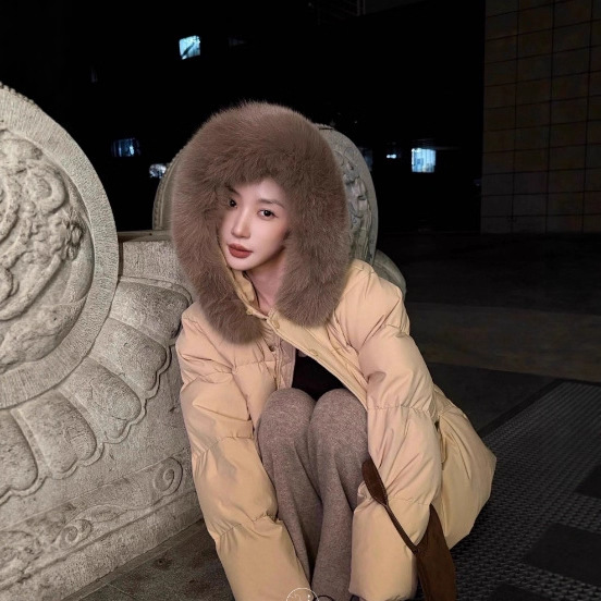 Luqingyi Original [Champs Elysees Ode] 90 White Duck down Jacket Women's Winter Fox Fur Hooded Versatile Short Coat