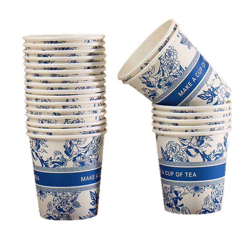 Taza de papel desechable engrosada y endurecida taza de flores resistente a quemaduras oficina doméstica agua potable taza de té de leche de café bebida caliente
