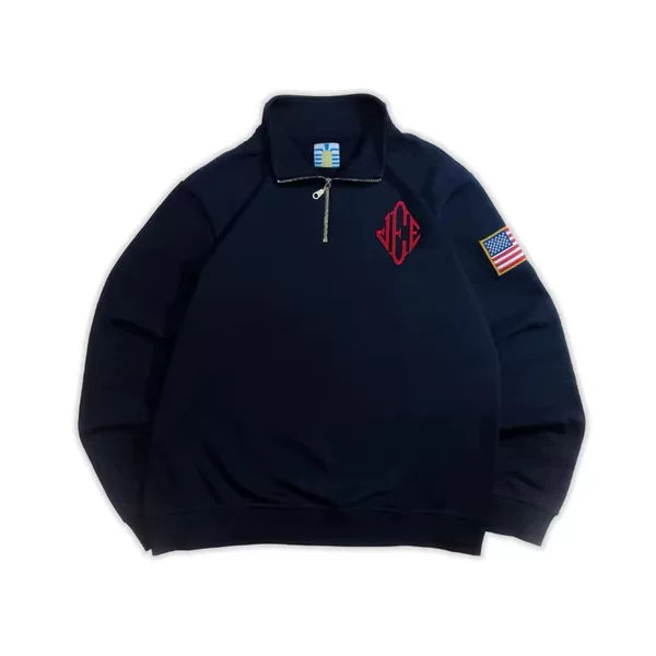 2026 New Trendy J.E.E. Embroidered Zip-Up Sweatshirt Blue Unisex Pullover with American Sleeves