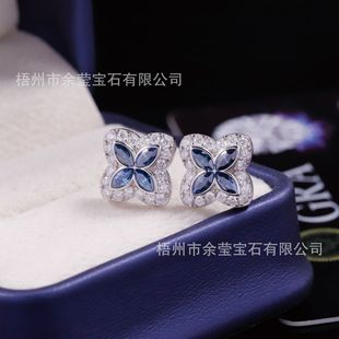 Classic Royal Blue Four-Leaf Clover Earrings S925 Silver Inlaid with Moissanite Cross-Border New Accessible Luxury Style Earrings