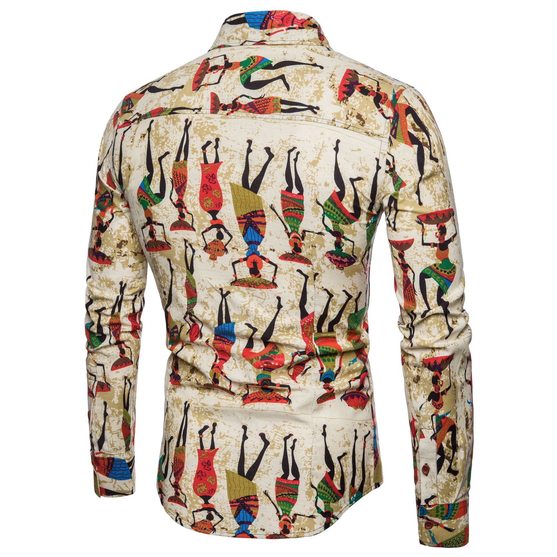 Camicia casual a maniche lunghe in cotone e lino stile etnico da uomo, taglia europea, primavera-autunno 2024_voghion.com