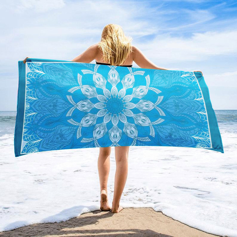 En stock, nueva toalla de baño de playa de microfibra transfronteriza, toalla estampada, toalla de baño absorbente de vacaciones de natación en la playa
