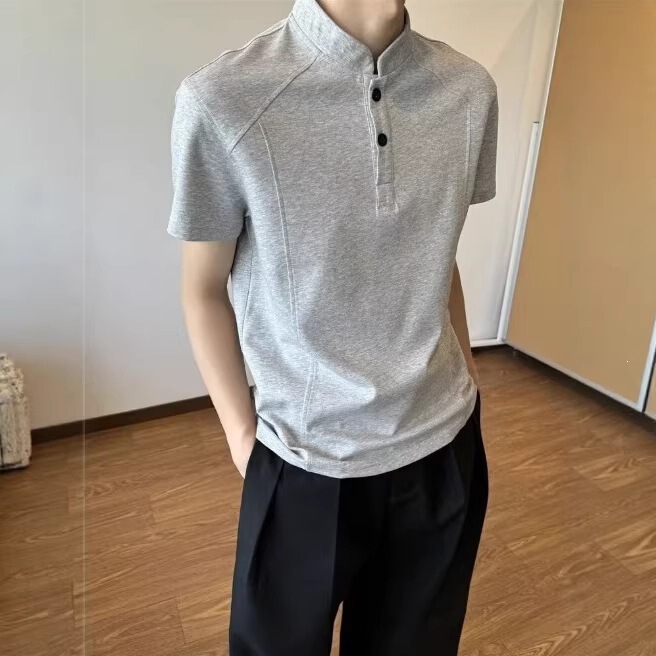 Cross-Border Manufacturer American-Style Polo Henley Shirt Men's Summer Top Base Shirt Men's Short-Sleeve T-Shirt Polo Shirt Men's