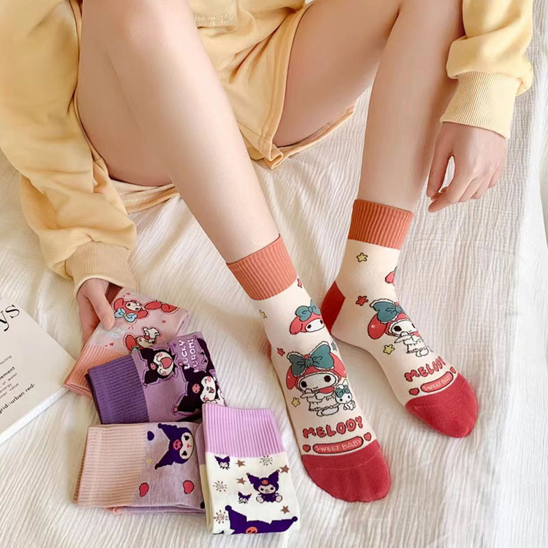 Socks for Women in Autum New Women's Socks Cute Cartoon Mid-Calf Socks Trendyy Versatile Princess Socks Baby Cotton Socks