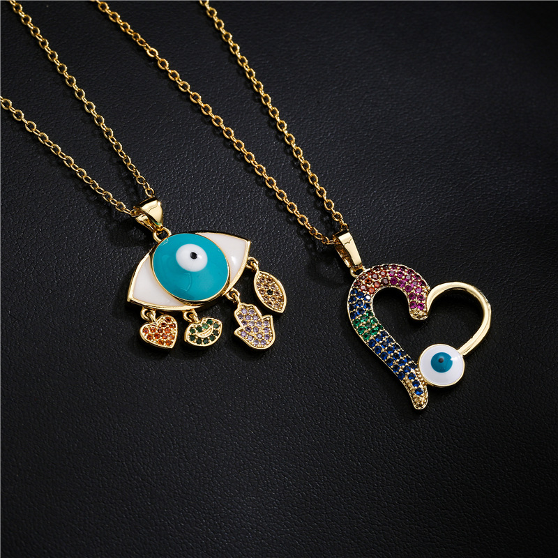 fashion blue and white two-color oil dripping devilu0027s eye zircon necklace