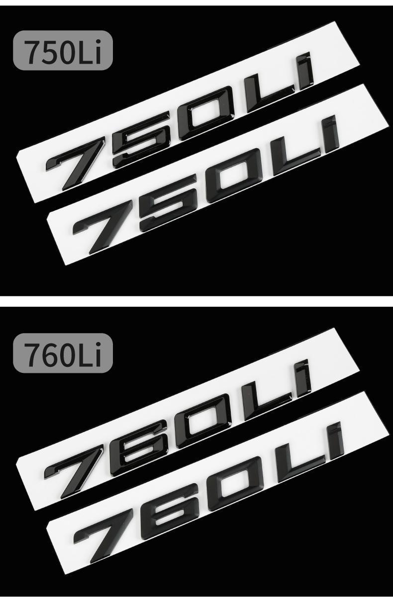 BMW 7 Series black lettering modification, digital M emblem for 730Li, 740Li, and 750Li models, available in glossy black and matte black