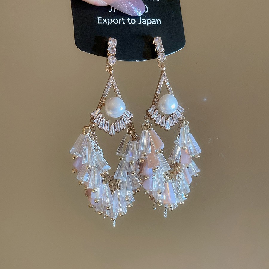 Aguja de plata con diamantes de cristal pendientes de bordilla estilo nacional pendientes de temperamento pequeño ligero lujo de alta calidad industria pesada exageración pendientes