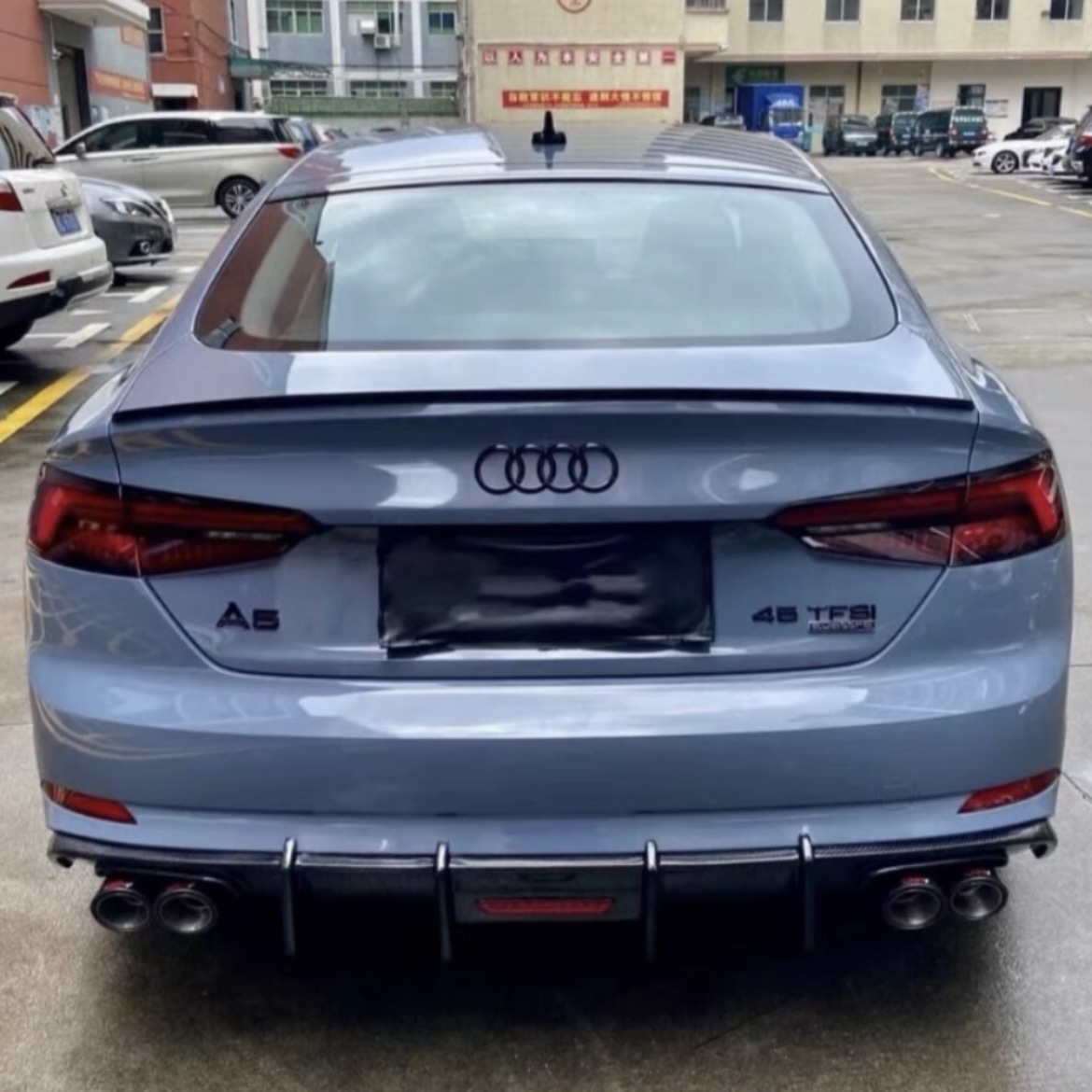Suitable for 17-20 Models of Audi A5.S5, Rear Lip with Lights, Horizontal Light Bar, Rear Diffuser, Rear Surround with Four Exhaust Tips