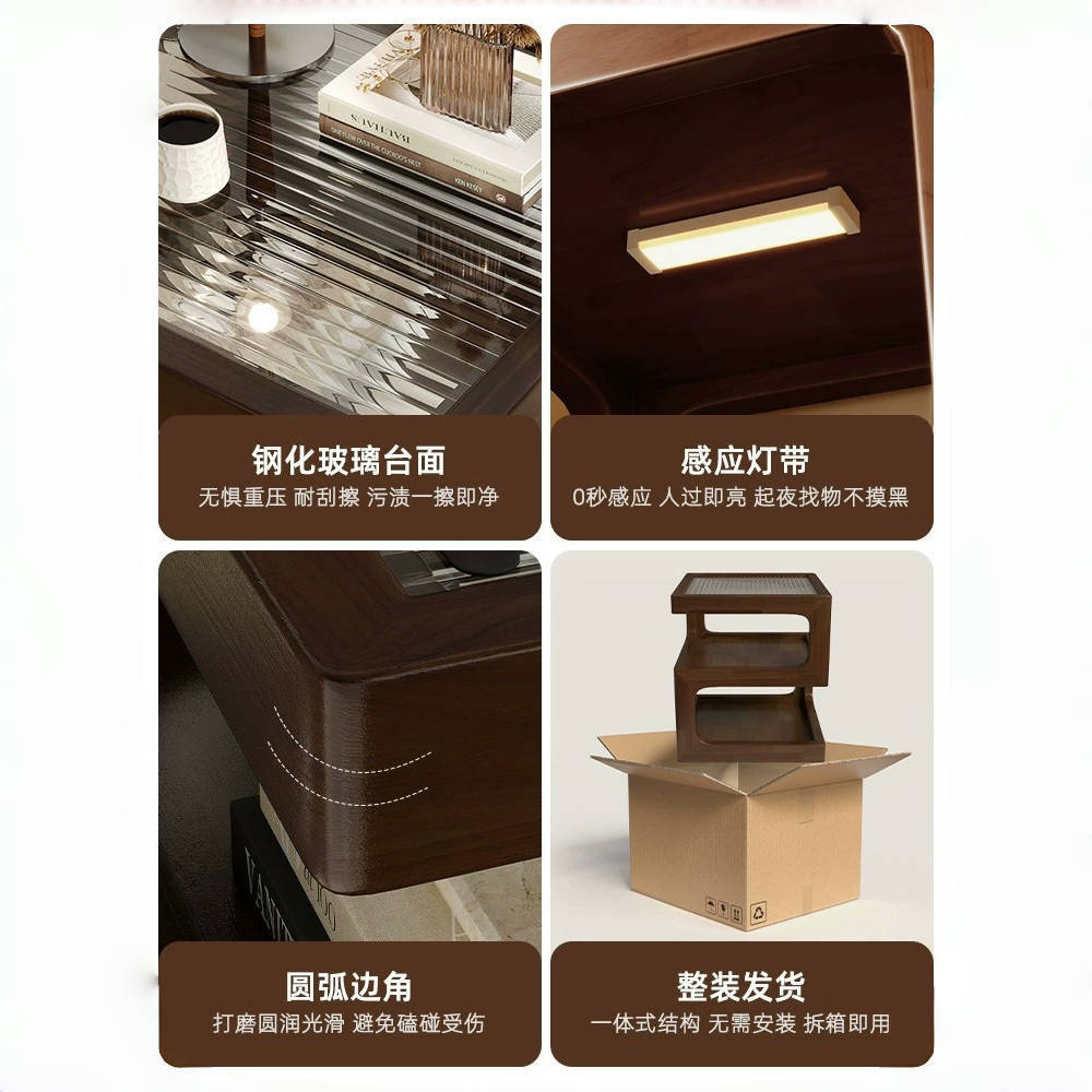 Substitución de la meseta de cama de madera maciza simple moderna pequeña casera armario de dormitorio con iluminación estante de cama creativo