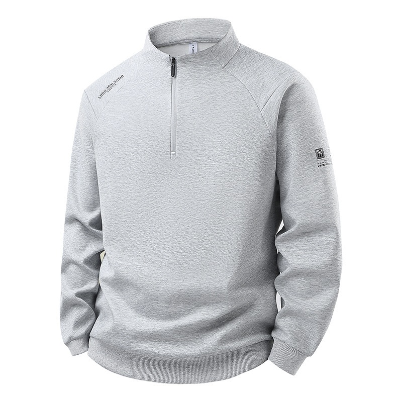 New Spring and Autumn Versatile Pullover Business Stand Collar Sports Sweatshirt, suitable for outerwear or layering, long-sleeved, half-zip, men's trendy cotton