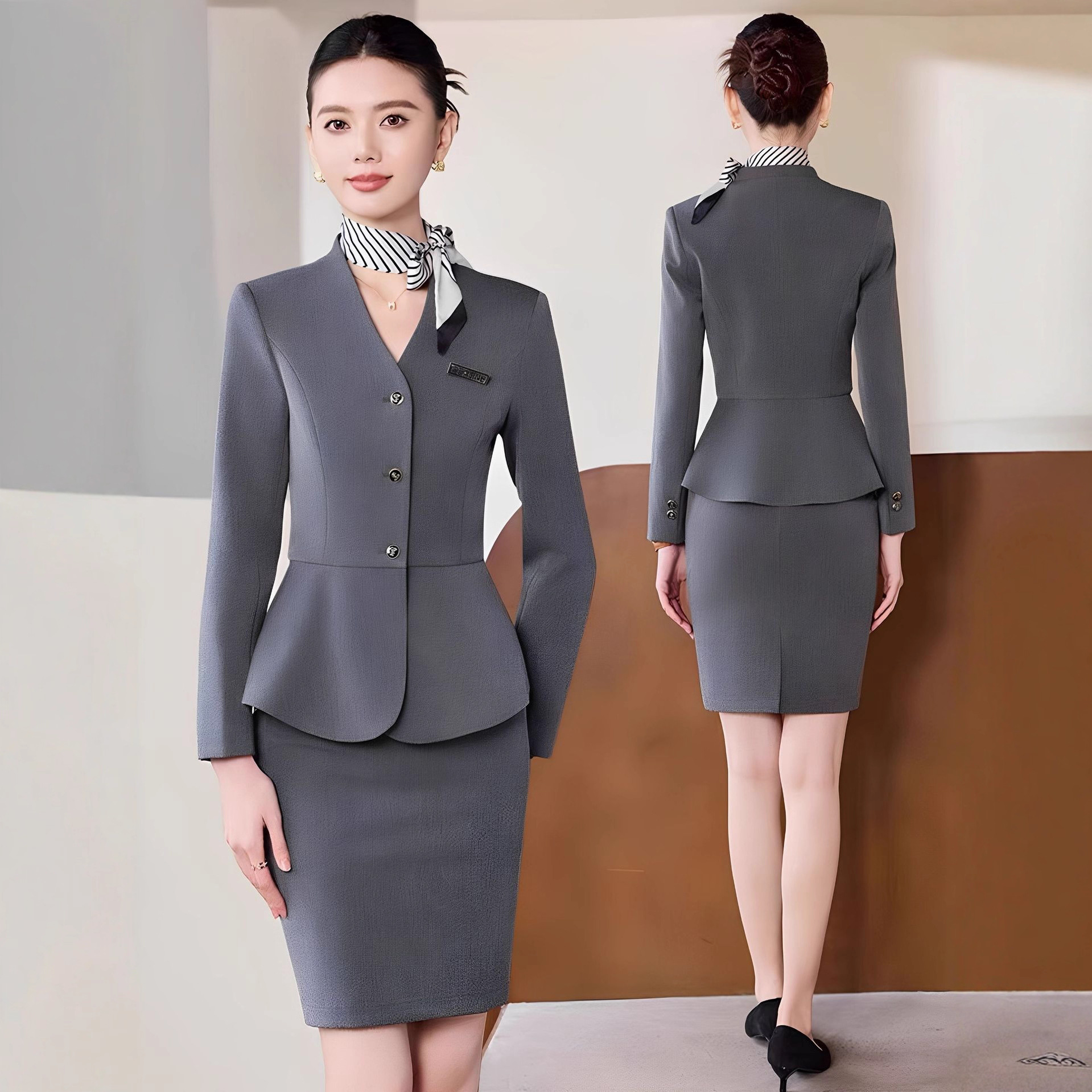秋冬时尚职业西装套装女气质美容院珠宝店工作服酒店前台接待工装