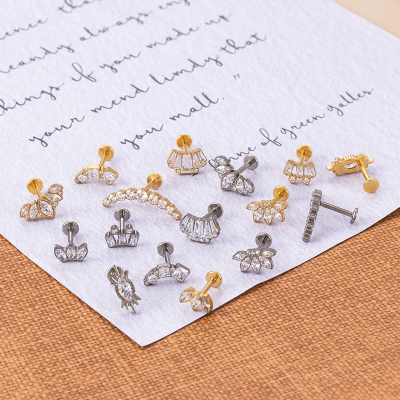 Geometric Pattern 1 Piece Ear Cartilage Rings & Studs Fashion Geometric Pure Titanium Plating Zircon