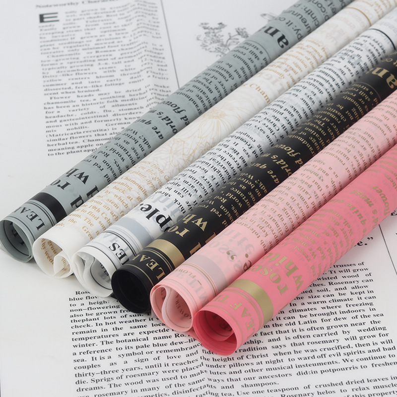 现货批发防水韩式英文草本植物鲜花包装纸材料包花束包装韩素纸