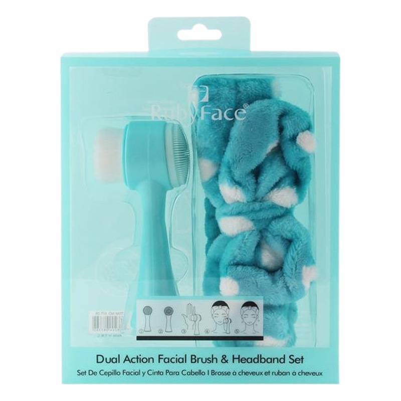 Rubyface, nuevo producto en stock, diadema de baño con lazo de terciopelo coral, diadema para el pelo, cepillo de lavado de cara, juego de cepillos de limpieza