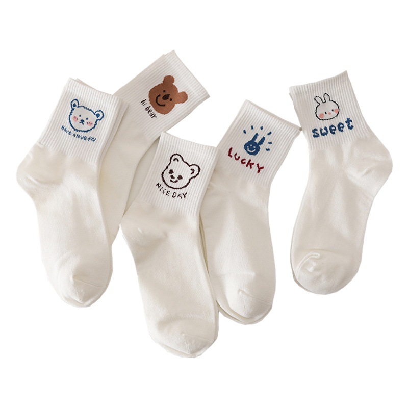 Oso media pantorrilla calcetines para niñas ins moda japonés lindo primavera y verano calcetines de algodón medias Corea del Sur verano Delgado calcetines blancos