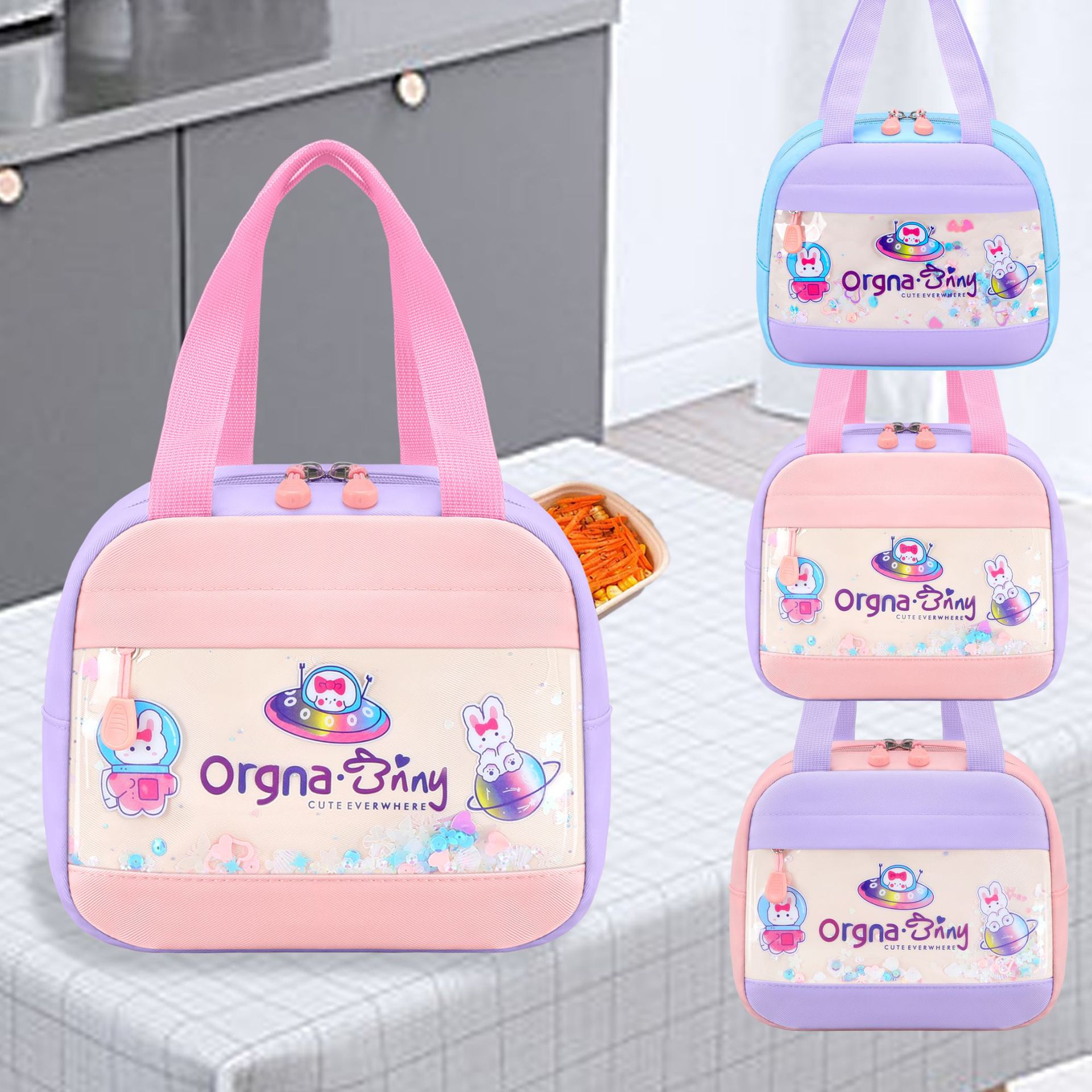 Bento de dibujos animados para estudiantes de primaria, bolsa de aislamiento, bolsa de almuerzo de aislamiento, estudiante, niña, caja de aluminio engrosada, bolsa de mano, bolsa de comida, lonchera