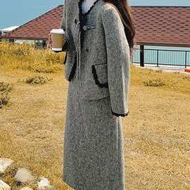 高级半身裙两件冬季新款套装裙小香风穿搭2025灰色温柔女感毛呢套