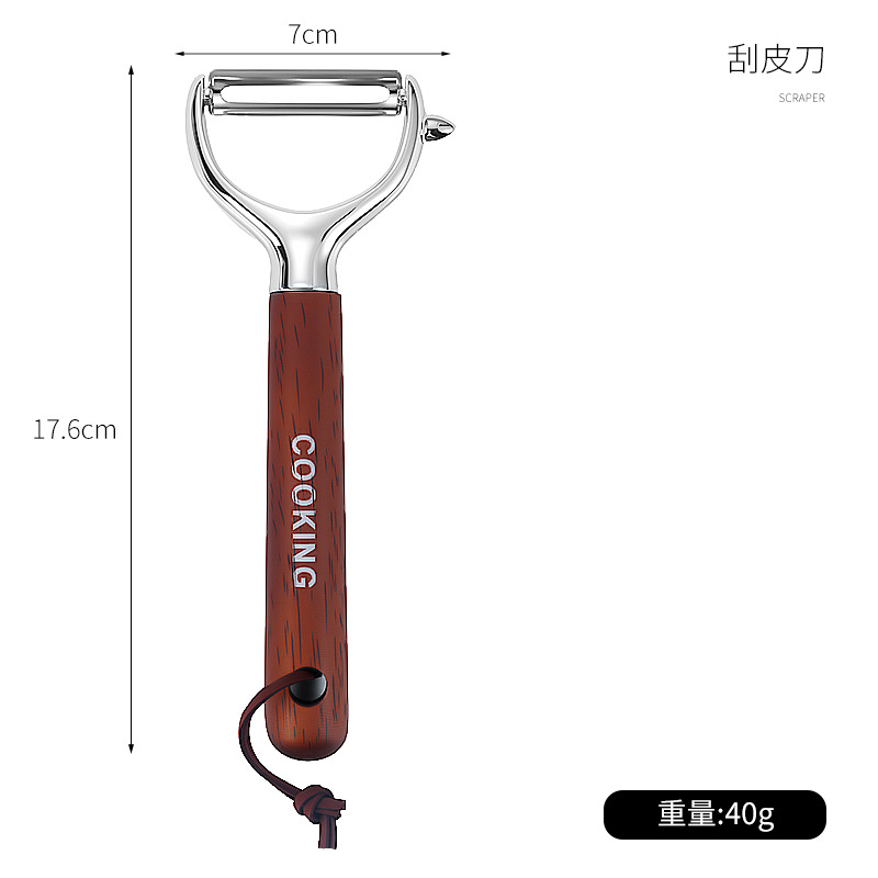 Cuchillo de peeling multifuncional para el hogar, cuchillo de peeling de madera, cuchillo de frutas de acero inoxidable, cuchillo de raspador, cuchillo de raspador de papas