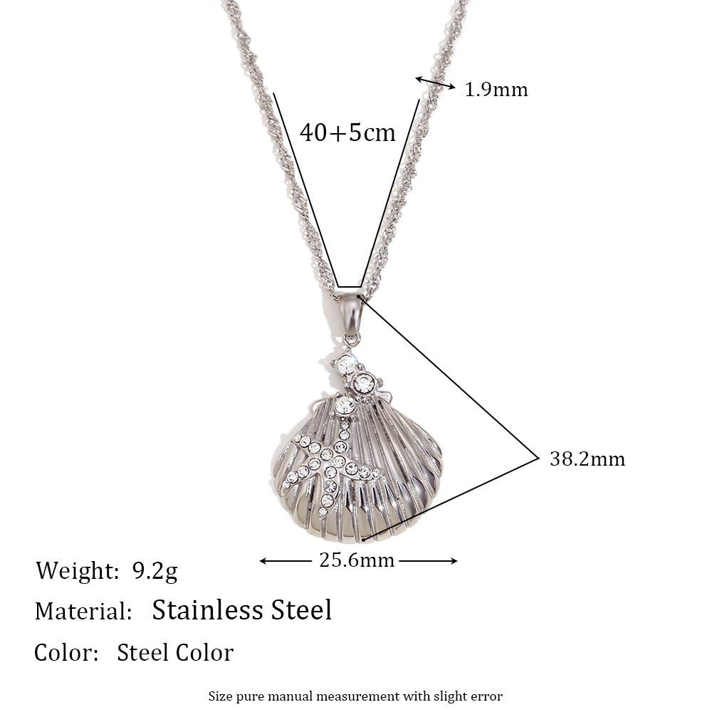 Scallop With Starfish Stainless Steel Pendant Necklace