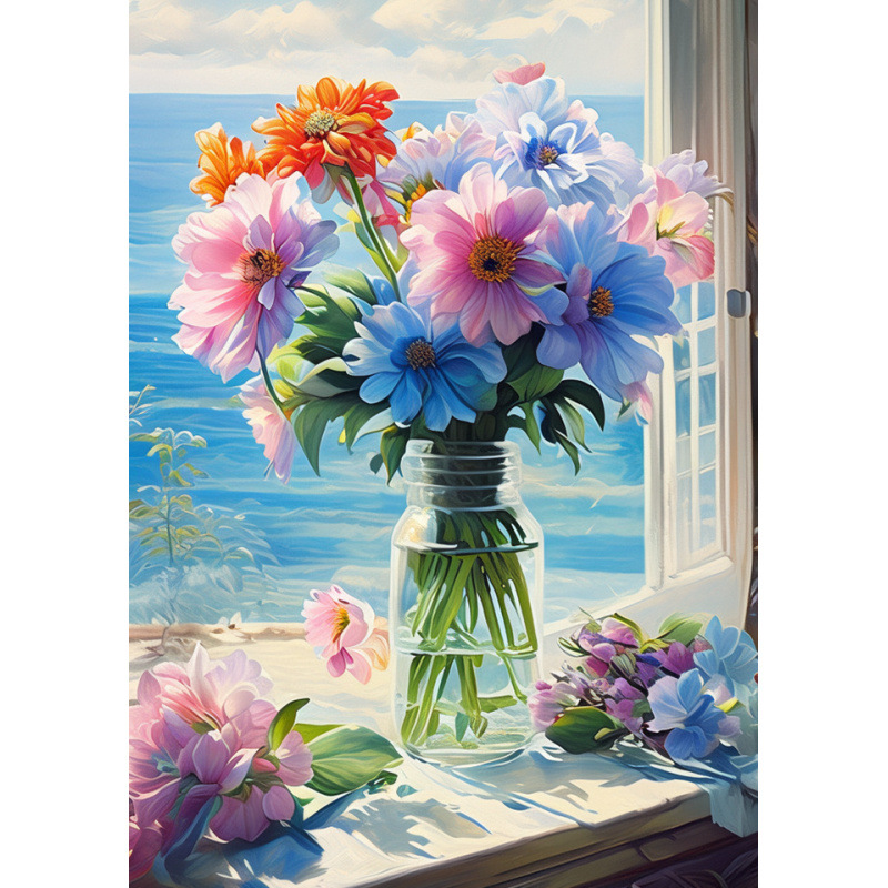 Diamante DIY transfronterizo pintado completo mar flor paisaje jarrón decoración pintado 5D Rubik cubo fábrica de diamantes al por mayor